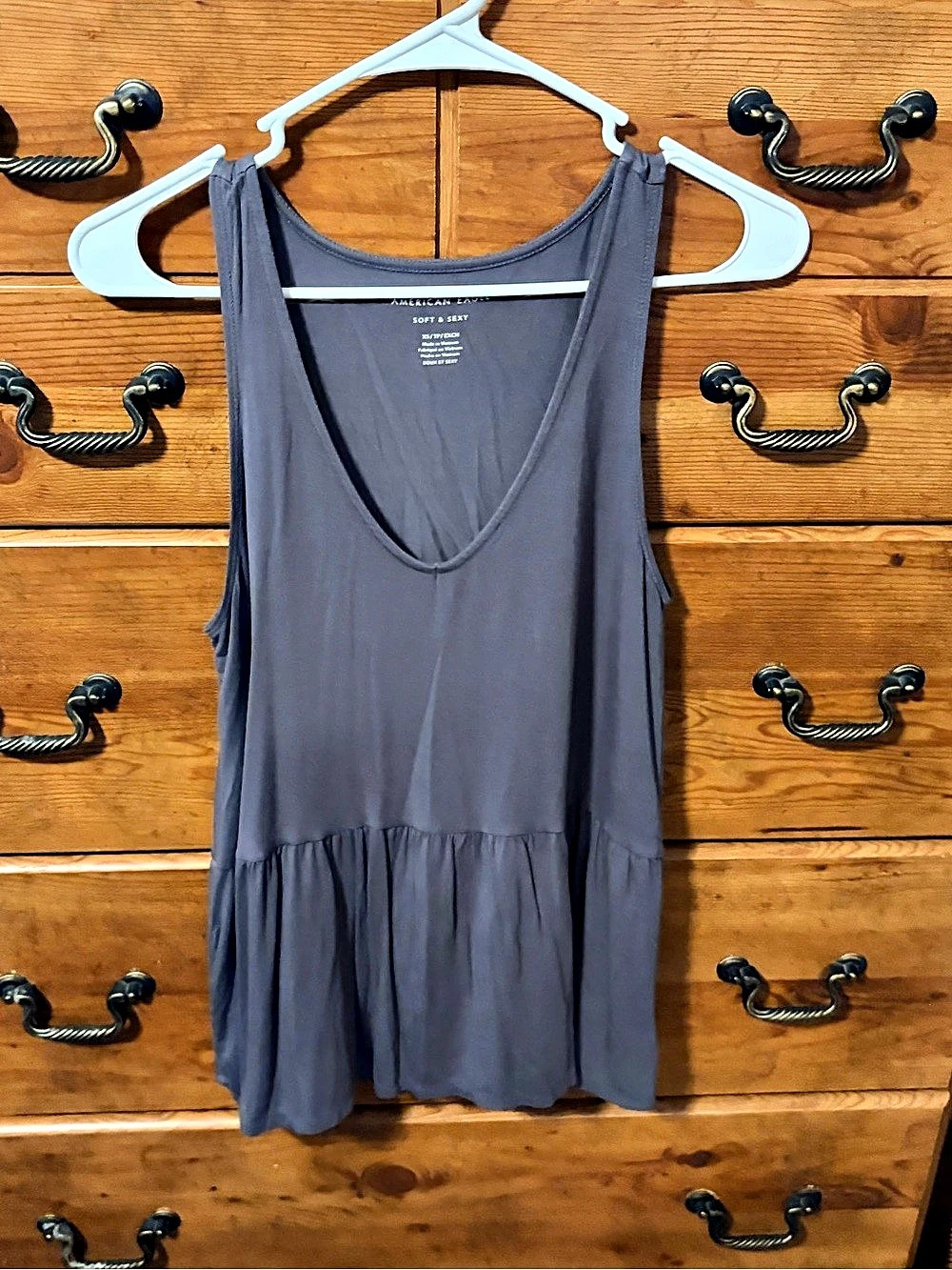 American Eagle Soft & Sexy Peplum Tank Top Gray